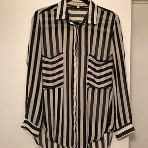 SOLD Black and white striped button-down blouse